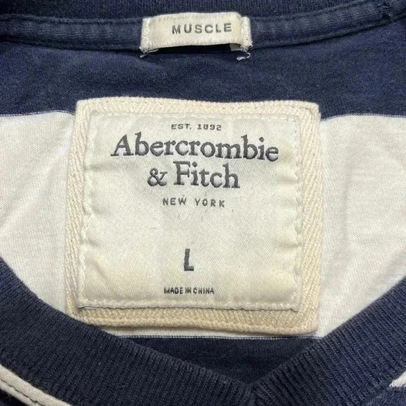 Abercrombie and Fitch Y2K Men’s T-shirt Striped Muscle Tight Fitted Sz L - Picture 4 of 8